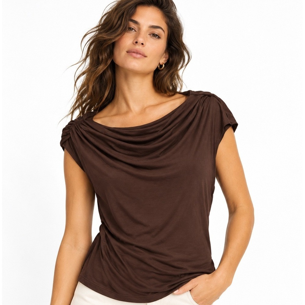 Michael Stars Stormi Asymmetric Jersey Top Brown Java XL NEW
